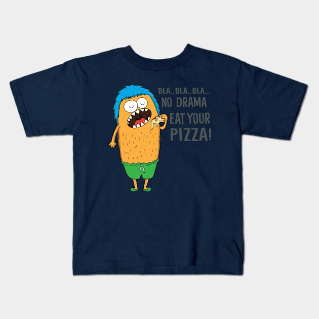 Monster eat pizza Kids T-Shirt by Mako Design 